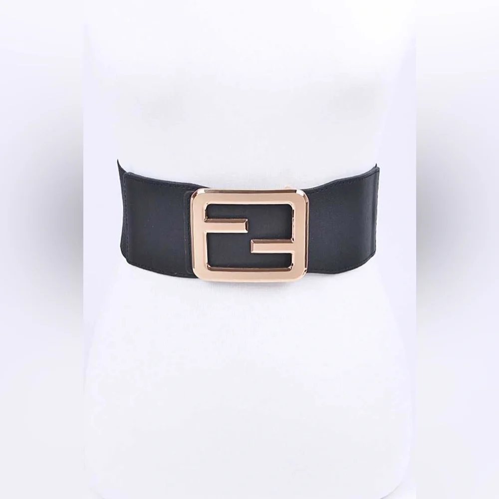 Gold Buckle Elastic Waist Statement Belt
